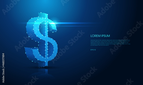 Creative American Dollar sign on blue background. USA economy and dollar concept. Vector Illustration.
