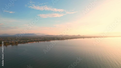 Wallpaper Mural 4K Aerial view of drone move on beautiful sea, the morning sunlight reflecting on the waves. Dynamic aerial shot. Perfect for holiday summer background. Drone 4k shot.
 Torontodigital.ca