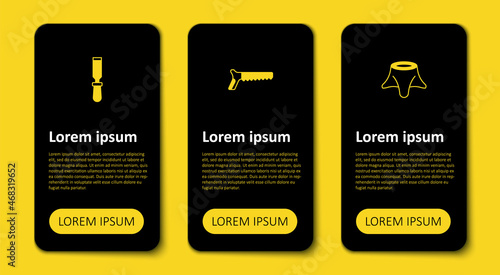 Set Tree stump, Hand saw and Chisel tool. Business infographic template. Vector