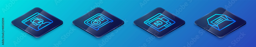 Set Isometric line Advertising, Telephone 24 hours support, Envelope and Safe icon. Vector Set Isometric line Advertising, Telephone 24 hours support, Envelope and Safe icon. Vector