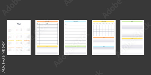 2023 calendar and daily weekly monthly personal planner diary template in classic style. Monthly calendar individual schedule minimalism design for business notebook. Week starts on sunday