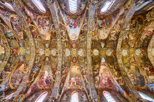 Painted roof. Landmark San Nicolas church in Valencia. Spain photo