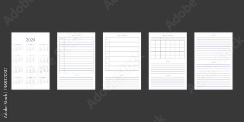 2024 calendar and daily weekly monthly personal planner diary template in classic strict style. Monthly calendar individual schedule for business notebook. Week starts on sunday