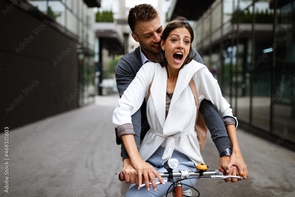 Fototapeta premium Smiling happy couple in love having fun together outdoors
