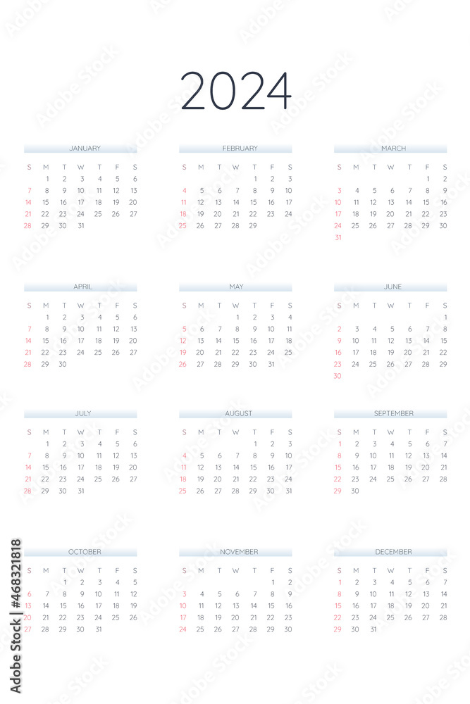 2024 calendar template in classic strict style. Monthly calendar individual schedule minimalism restrained design for business notebook. Week starts on sunday 2024 calendar template in classic strict style. Monthly calendar individual schedule minimalism restrained design for business notebook. Week starts on sunday