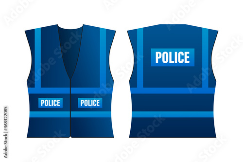 Yellow reflective safety vest for people, Police. Security police safety. Vector stock illustration.