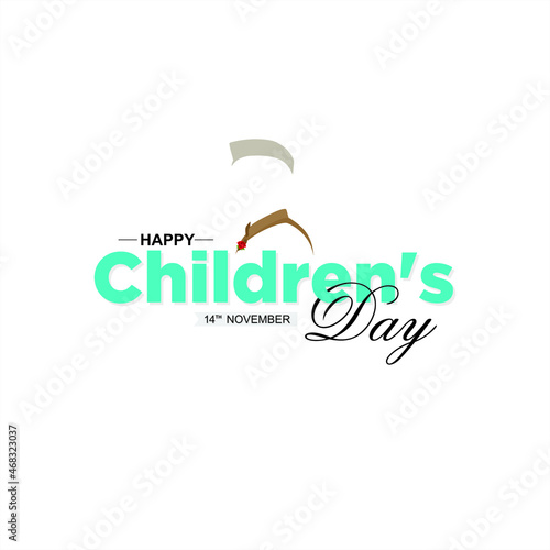 Creative Calligraphy of Happy Childrens Day. 14 November, Birthday of Indian First Prime Minister Jawaharlal Nehru. Silhouette of Nehru. Illustration.