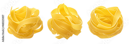 Tagliatelle pasta, fettuccine isolated on white background