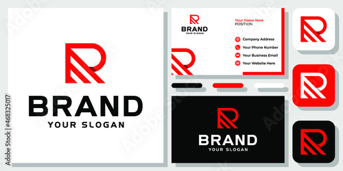 Initial Letter R Monogram Wing Freedom Fly Flight Speed Red Logo Design with Business Card Template