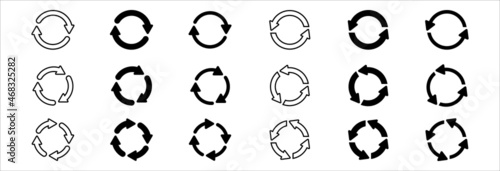 Recycling icon set. Circle recycle symbol vector icon set. Reusable material eco friendly sign design. Refresh reload loop symbol. Vector stock illustration.