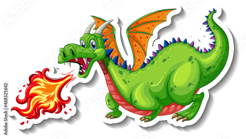 Dragon blowing fire cartoon character sticker