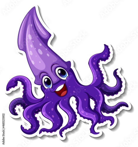 Squid sea animal cartoon sticker
