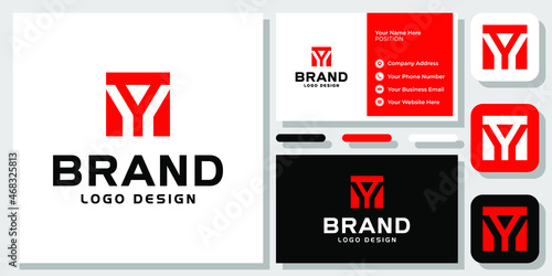 Initial Letter Y Square Box Negative Space Monogram Creative Modern Logo Design with Business Card Template