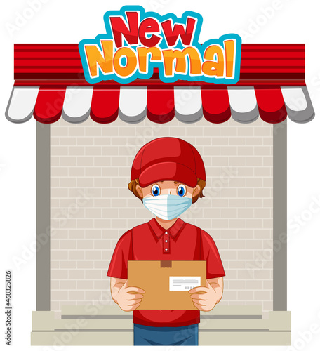 New Normal with delivery man cartoon character