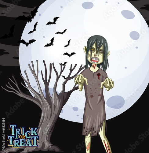 Creepy zombie on full moon background