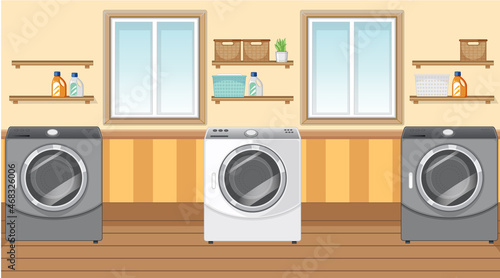 Laundry room interior design with furnitures and decorations