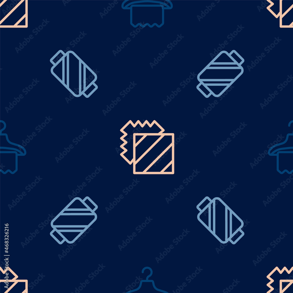 Set line Hanger wardrobe, Sewing thread on spool and Layers clothing textile on seamless pattern. Vector Set line Hanger wardrobe, Sewing thread on spool and Layers clothing textile on seamless pattern. Vector