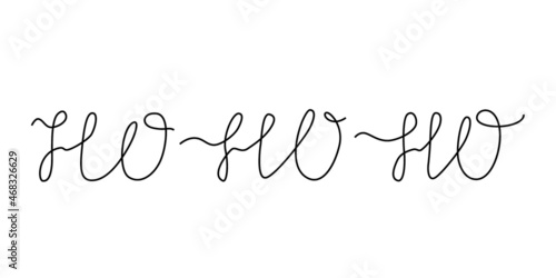 Ho Ho Ho - lettering Christmas and New Year holiday calligraphy phrase. Drawing one line, in continuous line drawing style. Vector illustration isolated on white background