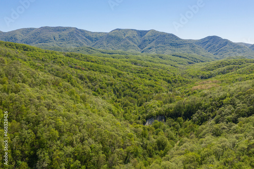 The North Caucasus. The valley of the river Zhane. Aerial view.