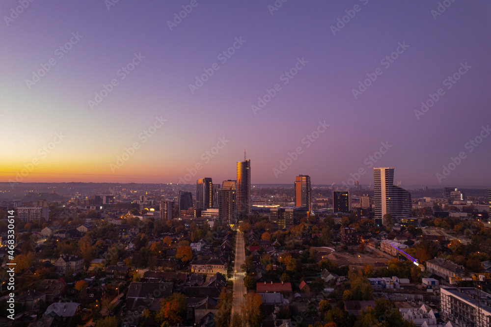 Obraz na płótnie Aerial autumn fall dusk dawn view of Vilnius, Lithuania
 w salonie