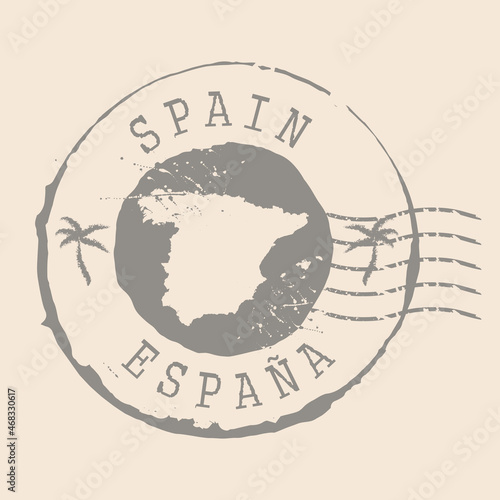 Spain Stamp Postal. Map Silhouette rubber Seal.  Design Retro Travel. Seal of Map Spain grunge  for your web site design  app  UI.  EPS10.
