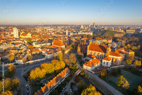 Photography Aerial autumn fall sunrise view of Vilnius oldtown, Lithuania