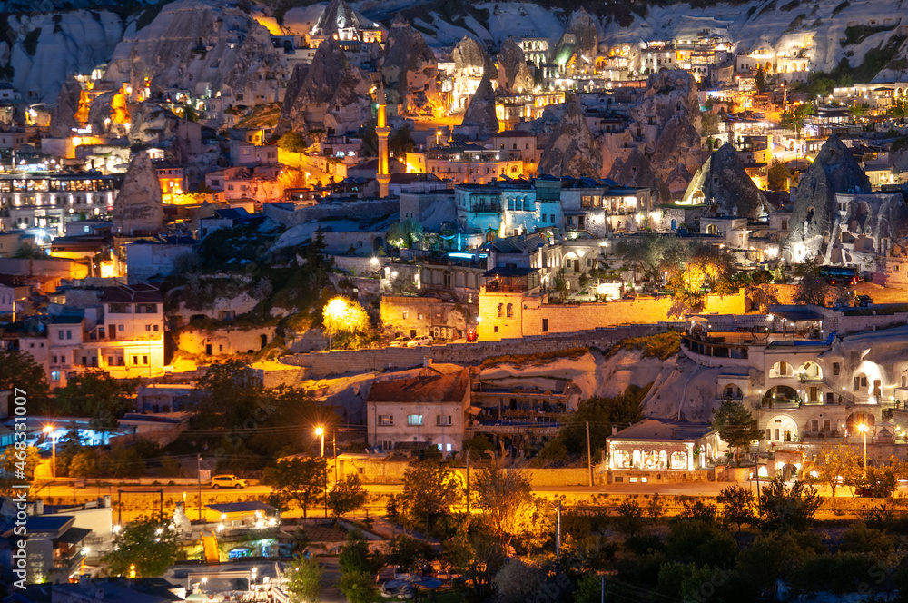 Night view of Goreme town, Cappadocia, Turkey