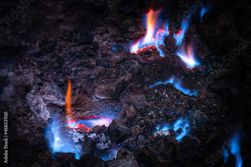 Underground gas flames of Mount Chimaera, Cirali, Turkey photo