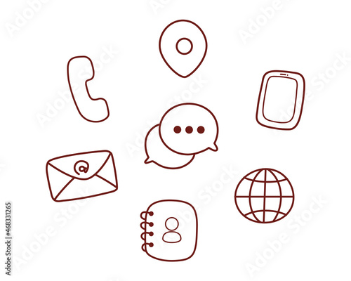 Contact icon sign or symbol set hand drawn cartoon art illustration