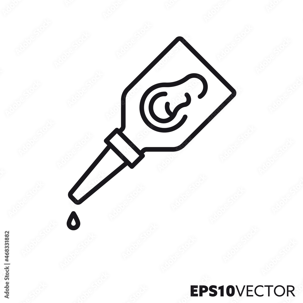 Bottle with ear drops line icon. Outline symbol of medication. Health care and medicine concept flat vector illustration. Bottle with ear drops line icon. Outline symbol of medication. Health care and medicine concept flat vector illustration.
