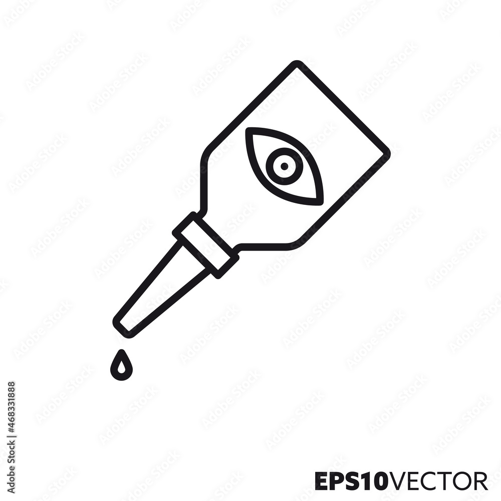 Bottle with eye drops line icon. Outline symbol of medication. Health care and medicine concept flat vector illustration. Bottle with eye drops line icon. Outline symbol of medication. Health care and medicine concept flat vector illustration.