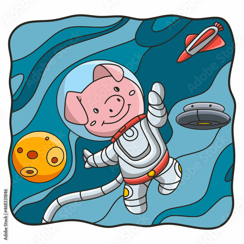 cartoon illustration astronaut pig
