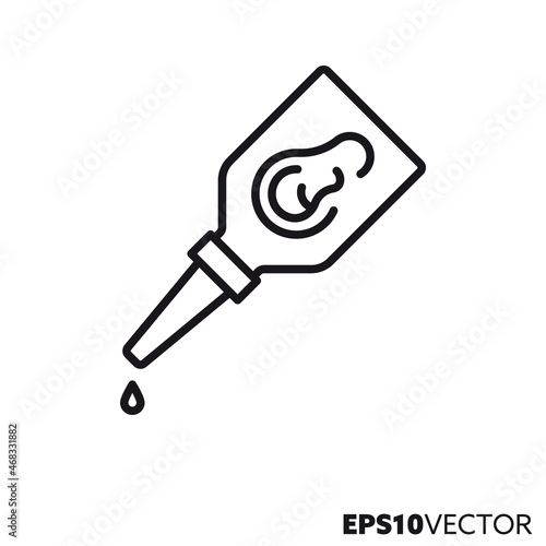 Bottle with ear drops line icon. Outline symbol of medication. Health care and medicine concept flat vector illustration.