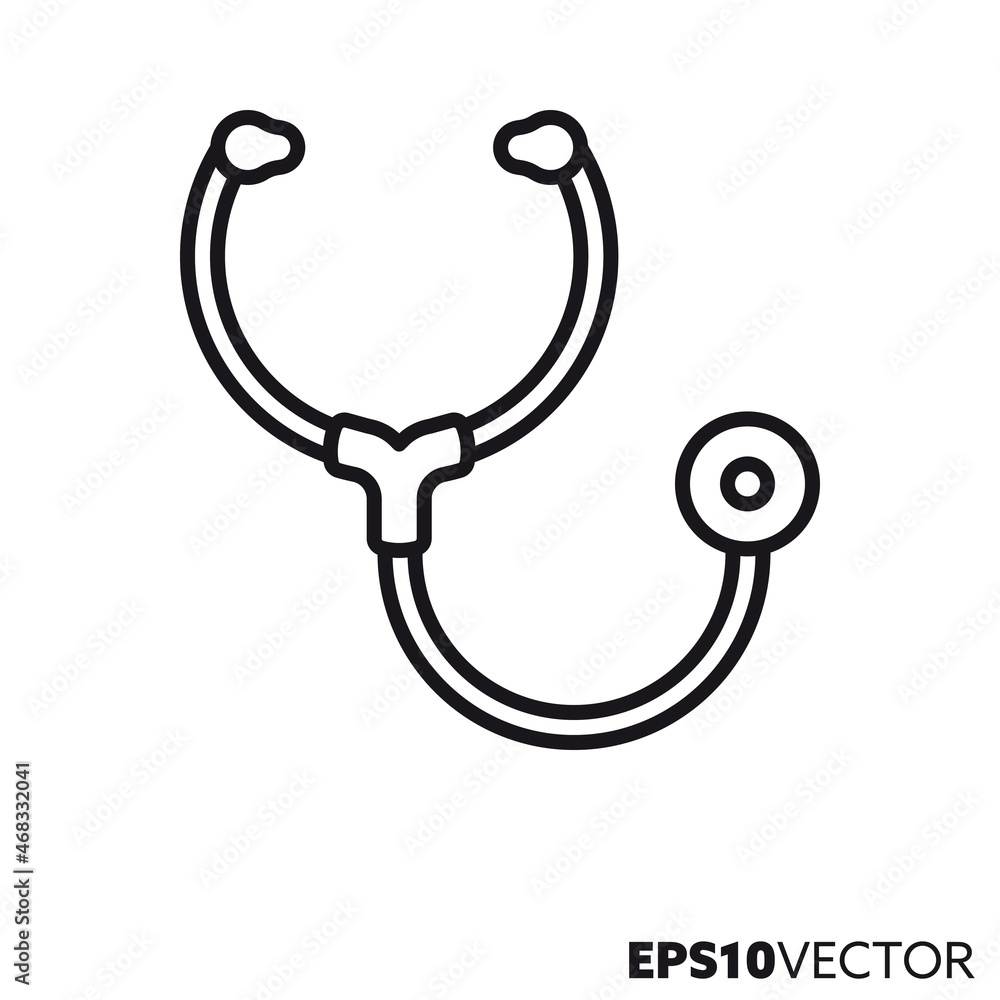 Stethoscope line icon. Outline symbol of medical equipment. Health care concept flat vector illustration. Stethoscope line icon. Outline symbol of medical equipment. Health care concept flat vector illustration.