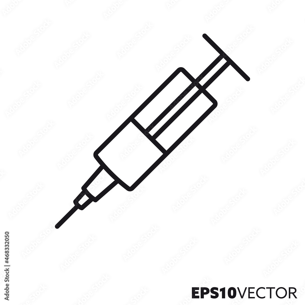 Syringe line icon. Outline symbol of medical equipment. Health care concept flat vector illustration. Syringe line icon. Outline symbol of medical equipment. Health care concept flat vector illustration.
