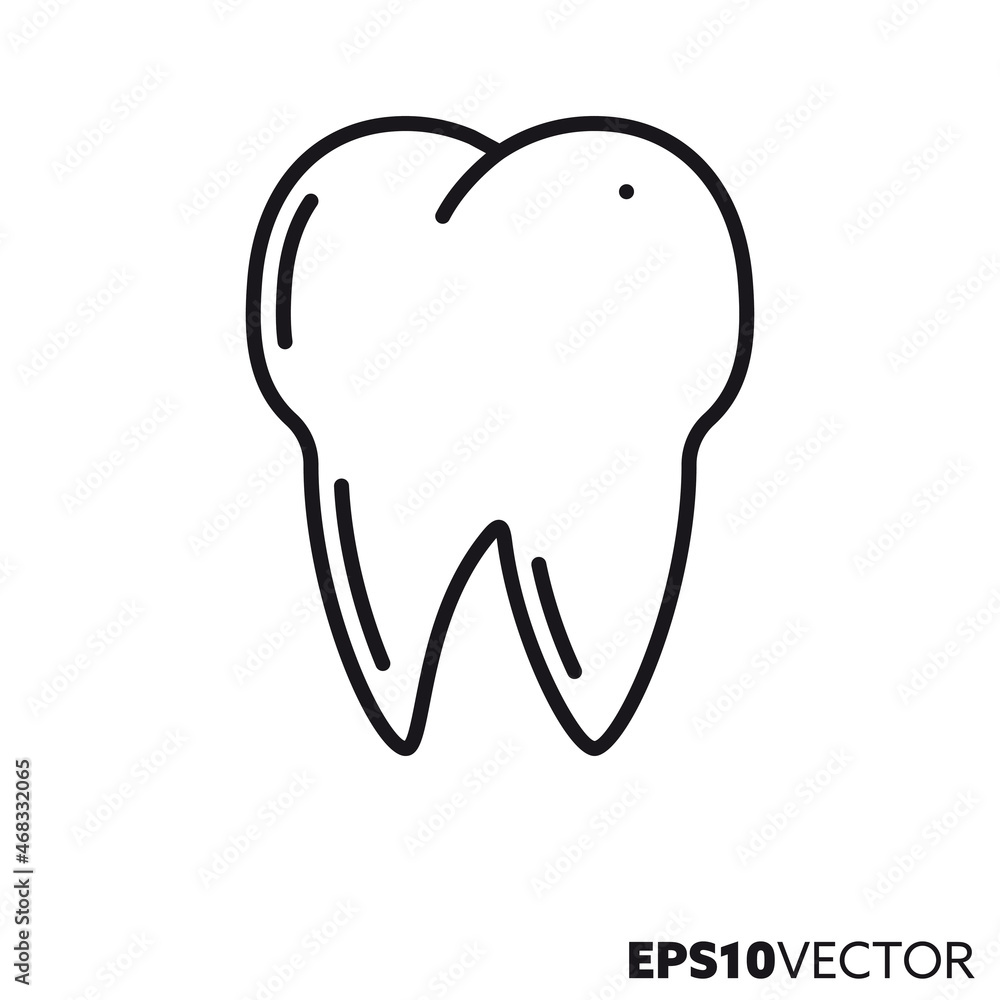 Tooth with caries line icon. Outline symbol of toothache. Dentistry, health care and medicine concept flat vector illustration.