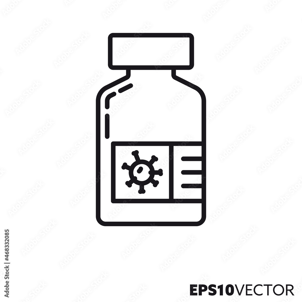 Coronavirus vaccine line icon. Outline symbol of serum bottle. Health care and medicine concept flat vector illustration. Coronavirus vaccine line icon. Outline symbol of serum bottle. Health care and medicine concept flat vector illustration.