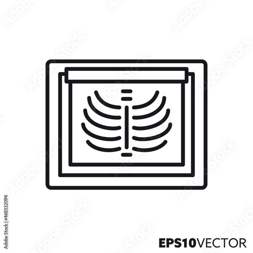 Chest X-ray image on lightbox line icon. Medical equipment, diagnostics and health care concept flat vector illustration.