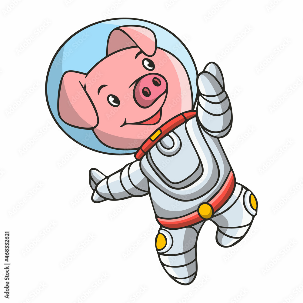 cartoon illustration astronaut pig