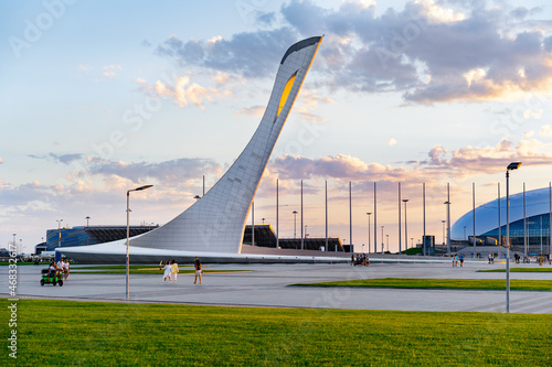 Fotografija Sochi, Olympic park facilities buildings at sunset light