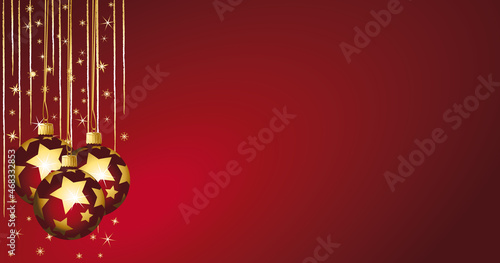 Gold and red christmas ornaments banner. Vector illustration.