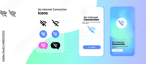 Wireless Wi-Fi icons, mobile app screen concept, design template, no internet connection 