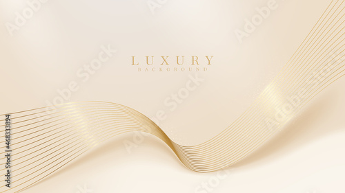 Gold curve line on pastel cream color with glitter light effects elements, 3d style luxury background.