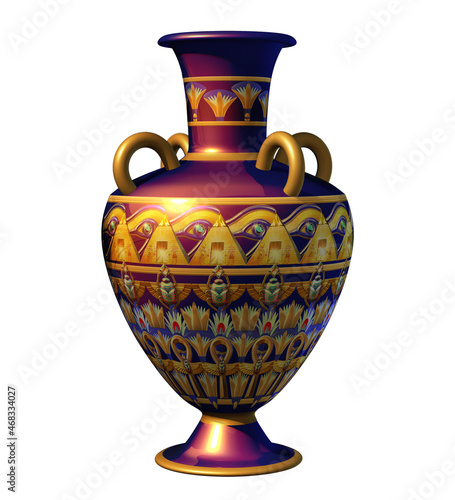 Representation of an ancient Egyptian amphora or ceramic vase. 3D illustration isolated on white background