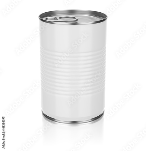 Tin can for preserve food. Template for product design mock-up. Isolated