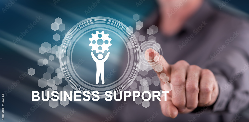 Man touching a business support concept Man touching a business support concept
