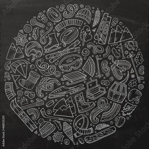 Set of Winter Sports cartoon doodle objects