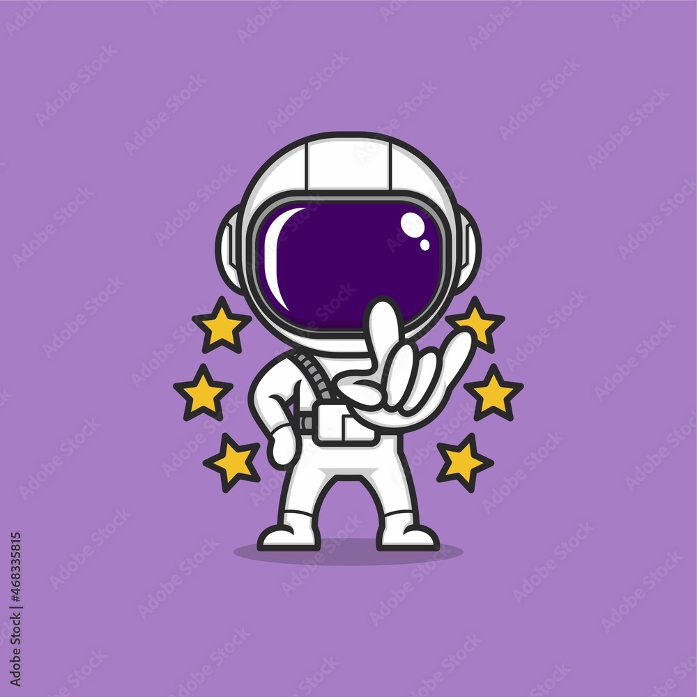 cute cartoon astronaut giving rocker cool sign. vector illustration for mascot logo or sticker