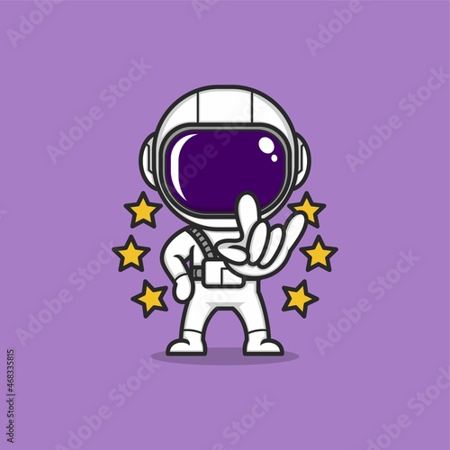 cute cartoon astronaut giving rocker cool sign. vector illustration for mascot logo or sticker