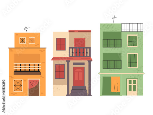 Vector indian houses set. Poor buildings.